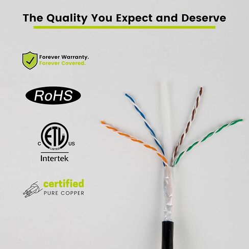 TRUE CABLE Cat6 Direct Burial Bulk Ethernet Cable, Shielded F/UTP, 1000ft, Black, 23AWG Solid Bare Copper, Heavy Duty Outdoor OSP Jacket, Waterproof, UV Resistant, 550MHz, PoE++ 100W (4PPoE) in Kuwait