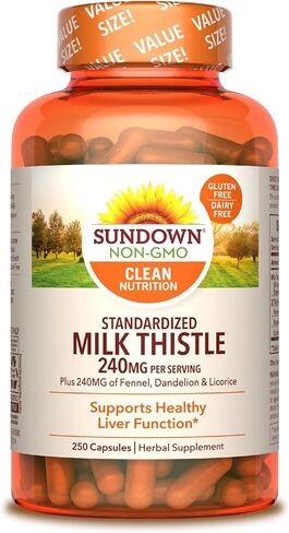 Sundown Standardized Milk Thistle 240 مجم، بالإضافة إلى الشمر والهندباء وعرق السوس، يدعم صحة الكبد، 250 كبسولة in Kuwait