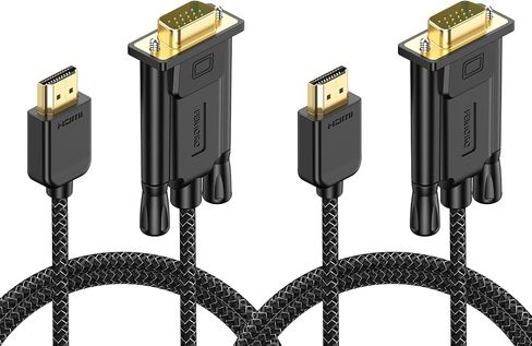 FEMORO HDMI to VGA Cable 3 Feet 2 Pack, HDMI VGA Converter Male to Male Braided Cord Connect Laptop Desktop Computer PC to Monitor Projector HDTV Black in Saudi Arabia