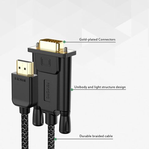 FEMORO HDMI to VGA Cable 3 Feet 2 Pack, HDMI VGA Converter Male to Male Braided Cord Connect Laptop Desktop Computer PC to Monitor Projector HDTV Black in Saudi Arabia