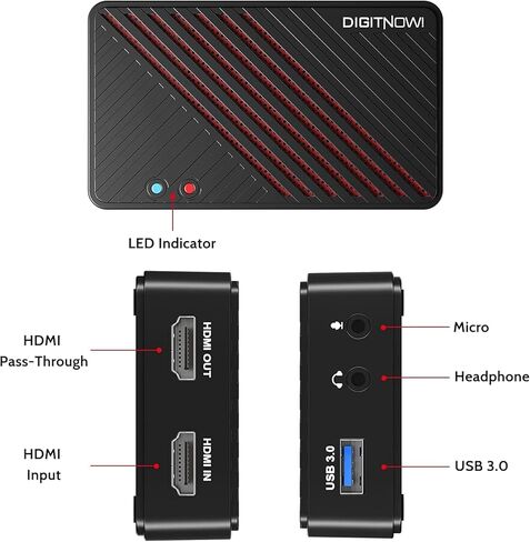 بطاقة التقاط فيديو 4K، HDMI إلى USB3.0 Live Gamer Capture Card Full HD 1080P 60 إطارًا في الثانية، زمن وصول منخفض للغاية للبث والتسجيل، تعمل مع Nintendo Switch، PS5، PS4، Xbox One، PC in Kuwait
