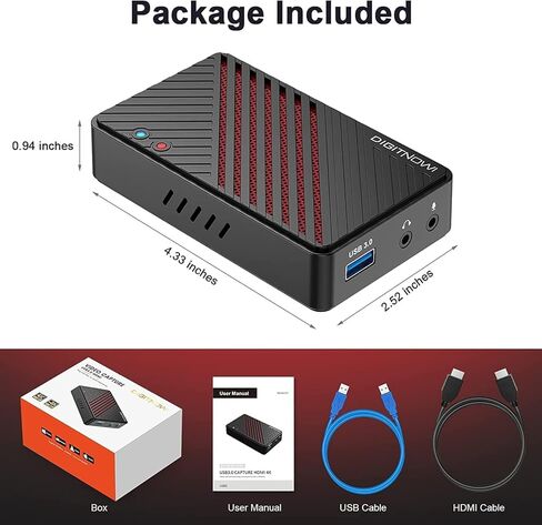 بطاقة التقاط فيديو 4K، HDMI إلى USB3.0 Live Gamer Capture Card Full HD 1080P 60 إطارًا في الثانية، زمن وصول منخفض للغاية للبث والتسجيل، تعمل مع Nintendo Switch، PS5، PS4، Xbox One، PC in Kuwait