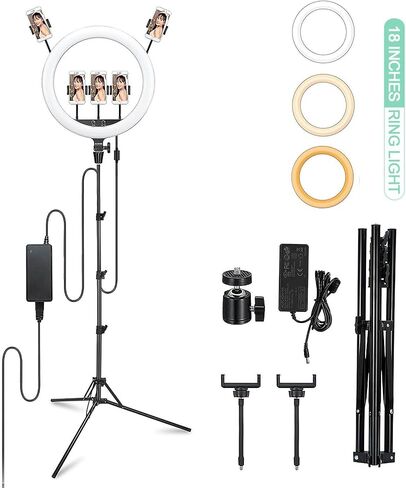 Godox 18 Inch LED Ring Light LR150 with 78'' Extendable Tripod Stand, CRI>90 Color Temperature 3000K-6000K Dimmable Brightness Ranges 1%-100% with Phone Holder for Live Stream/Makeup (Black) in Saudi Arabia