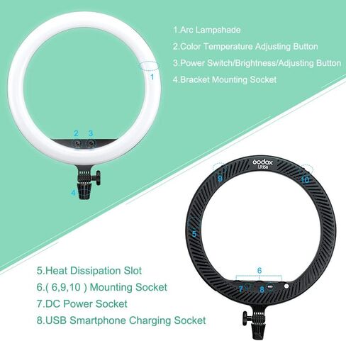 Godox 18 Inch LED Ring Light LR150 with 78'' Extendable Tripod Stand, CRI>90 Color Temperature 3000K-6000K Dimmable Brightness Ranges 1%-100% with Phone Holder for Live Stream/Makeup (Black) in Saudi Arabia