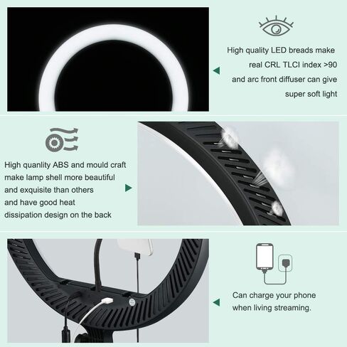 Godox 18 Inch LED Ring Light LR150 with 78'' Extendable Tripod Stand, CRI>90 Color Temperature 3000K-6000K Dimmable Brightness Ranges 1%-100% with Phone Holder for Live Stream/Makeup (Black) in Saudi Arabia