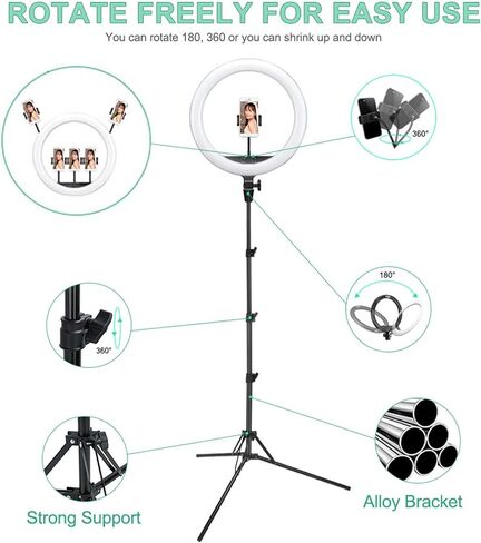 Godox 18 Inch LED Ring Light LR150 with 78'' Extendable Tripod Stand, CRI>90 Color Temperature 3000K-6000K Dimmable Brightness Ranges 1%-100% with Phone Holder for Live Stream/Makeup (Black) in Saudi Arabia