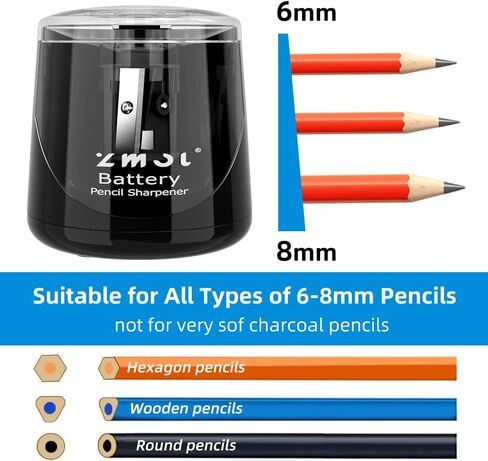 ZMOL Battery Operated Electric Pencil Sharpener, Quick Sharpener Pencil Sharpener, Portable Pencil Sharpener for Kids, for No.2/Color Pencils (6-8mm), School/Classroom/Office/Home/Black in Saudi Arabia