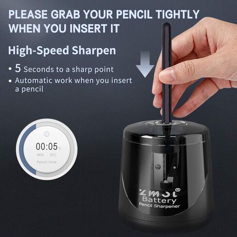 ZMOL Battery Operated Electric Pencil Sharpener, Quick Sharpener Pencil Sharpener, Portable Pencil Sharpener for Kids, for No.2/Color Pencils (6-8mm), School/Classroom/Office/Home/Black in Saudi Arabia