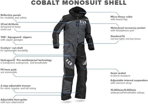 بدلة Fly Racing 2023 Cobalt Shell SB أحادية (أسود/رمادي/Hi-Vis، صغير) in Kuwait