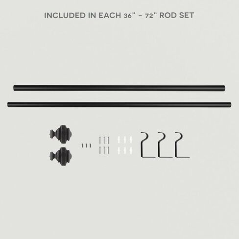 Exclusive Home Rockwell 1" Window Curtain Rod and Finial Set, Adjustable 66"-120", Matte Black in Kuwait