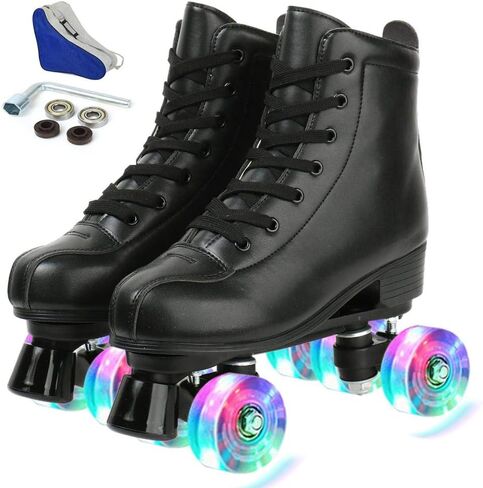 Unisex Roller Skates PU Leather High-top Roller Skates Four-Wheel Roller Skates Shiny Roller Skates with Carry Bag for Boys and Girls in Saudi Arabia