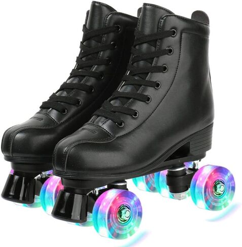 Unisex Roller Skates PU Leather High-top Roller Skates Four-Wheel Roller Skates Shiny Roller Skates with Carry Bag for Boys and Girls in Saudi Arabia