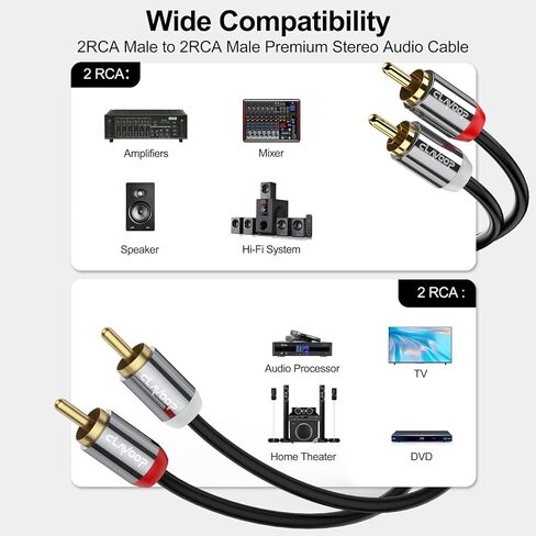 كابلات RCA بطول 3 أقدام، كابل صوت RCA 2RCA ذكر إلى 2RCA ذكر كابلات صوت ستيريو للسيارة سلك مضخم صوت RCA الفقرة محول مزدوج محمي لمكبرات الصوت والمسرح المنزلي ومكبرات الصوت HDTV أنظمة هاي فاي in Kuwait