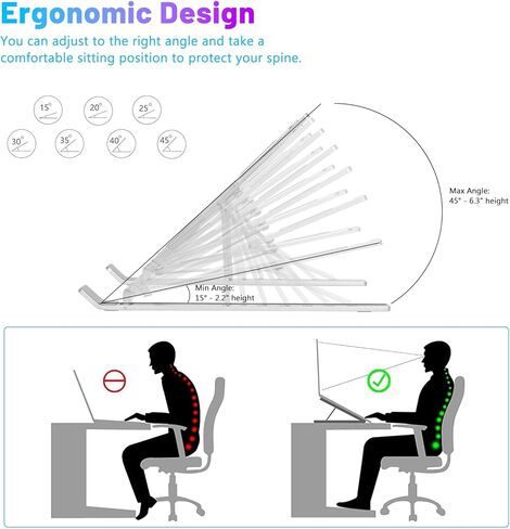 حامل كمبيوتر محمول من الألومنيوم قابل للتعديل من CHONCHOW - حامل مريح لأجهزة الكمبيوتر المحمولة مقاس 9-15.6 بوصة وأجهزة Mac وiPad - وسادة سيليكون قابلة للطي ومحمولة ومضادة للانزلاق و7 زوايا للتعديل والتبريد in Kuwait