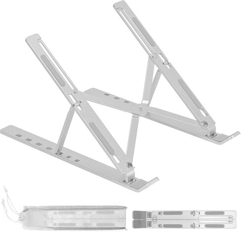 حامل كمبيوتر محمول من الألومنيوم قابل للتعديل من CHONCHOW - حامل مريح لأجهزة الكمبيوتر المحمولة مقاس 9-15.6 بوصة وأجهزة Mac وiPad - وسادة سيليكون قابلة للطي ومحمولة ومضادة للانزلاق و7 زوايا للتعديل والتبريد in Kuwait