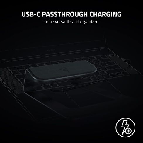 Razer Laptop Stand Chroma V2: USB C Hub with 4K HDMI, 2 USB 3.1, PD 100W - Ergonomic Design - Anodized Aluminum Construction - Customizable Chroma RGB Lighting - Matte Black in Saudi Arabia