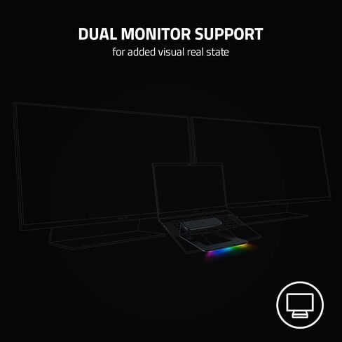 Razer Laptop Stand Chroma V2: USB C Hub with 4K HDMI, 2 USB 3.1, PD 100W - Ergonomic Design - Anodized Aluminum Construction - Customizable Chroma RGB Lighting - Matte Black in Saudi Arabia