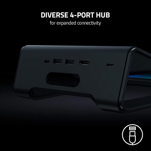 Razer Laptop Stand Chroma V2: USB C Hub with 4K HDMI, 2 USB 3.1, PD 100W - Ergonomic Design - Anodized Aluminum Construction - Customizable Chroma RGB Lighting - Matte Black in Saudi Arabia