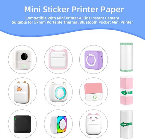 10 RollsThermal Mini Sticker Printer Paper,57mm x 25mm Mini Thermal Printer Sticker Paper,Mini Pocket Printer Sticker Paper for Most Kids Instant Camera, Kids Instant Camera Mini Printer Paper in Saudi Arabia