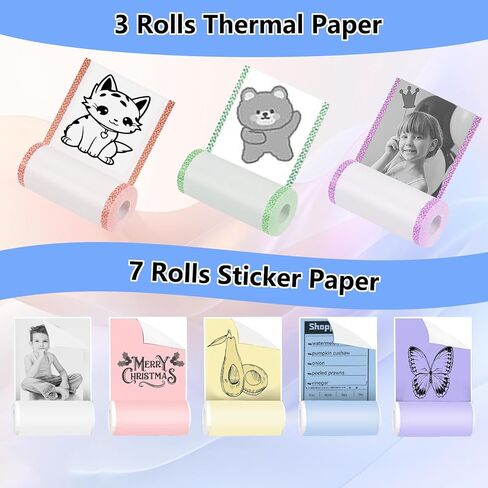 10 RollsThermal Mini Sticker Printer Paper,57mm x 25mm Mini Thermal Printer Sticker Paper,Mini Pocket Printer Sticker Paper for Most Kids Instant Camera, Kids Instant Camera Mini Printer Paper in Saudi Arabia