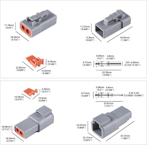 3 مجموعات من موصلات سلسلة DTP ذات 2 دبوس 14-12 AWG، مقابس كهربائية مقاومة للماء IP65، مقابس متينة مقاومة للماء، حجم 12 دبابيس طرفية، التقييم الحالي 25 أمبير (DTP-2 PIN) in Kuwait