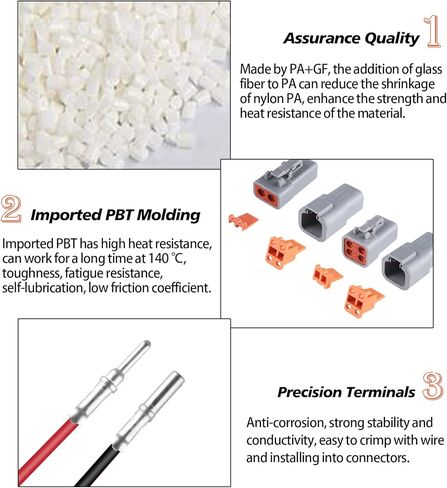 3 مجموعات من موصلات سلسلة DTP ذات 2 دبوس 14-12 AWG، مقابس كهربائية مقاومة للماء IP65، مقابس متينة مقاومة للماء، حجم 12 دبابيس طرفية، التقييم الحالي 25 أمبير (DTP-2 PIN) in Kuwait