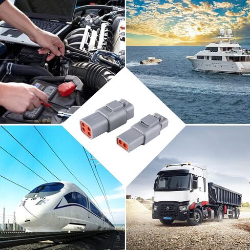 3 مجموعات من موصلات سلسلة DTP ذات 2 دبوس 14-12 AWG، مقابس كهربائية مقاومة للماء IP65، مقابس متينة مقاومة للماء، حجم 12 دبابيس طرفية، التقييم الحالي 25 أمبير (DTP-2 PIN) in Kuwait