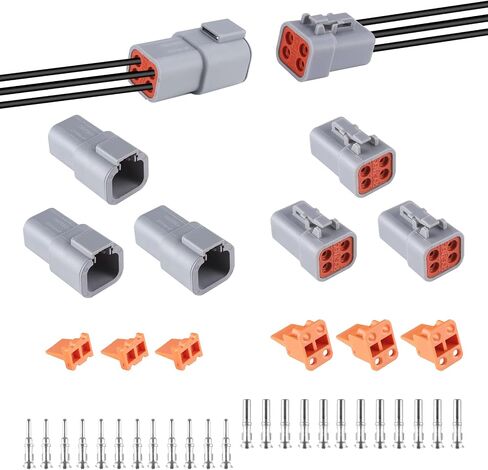 3 مجموعات من موصلات سلسلة DTP ذات 2 دبوس 14-12 AWG، مقابس كهربائية مقاومة للماء IP65، مقابس متينة مقاومة للماء، حجم 12 دبابيس طرفية، التقييم الحالي 25 أمبير (DTP-2 PIN) in Kuwait