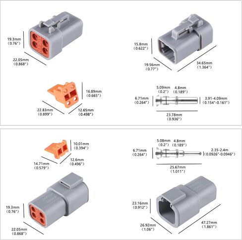 3 مجموعات من موصلات سلسلة DTP ذات 2 دبوس 14-12 AWG، مقابس كهربائية مقاومة للماء IP65، مقابس متينة مقاومة للماء، حجم 12 دبابيس طرفية، التقييم الحالي 25 أمبير (DTP-2 PIN) in Kuwait