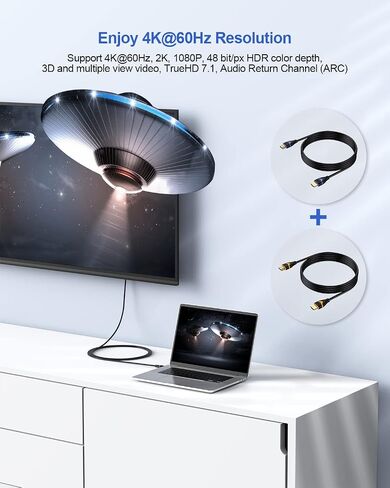 4K HDMI Cable 6.6FT 2-Pack, HDMI to HDMI Cable High Speed HDMI Cord 2.0 Ultra HD 4K@60Hz, 2K@144Hz, HDR, 3D, Dolby, HDCP 2.2, ARC for PS5, PS4, HDTV, Monitor, Xbox, Blu-ray, Laptop in Saudi Arabia
