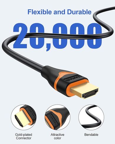 4K HDMI Cable 6.6FT 2-Pack, HDMI to HDMI Cable High Speed HDMI Cord 2.0 Ultra HD 4K@60Hz, 2K@144Hz, HDR, 3D, Dolby, HDCP 2.2, ARC for PS5, PS4, HDTV, Monitor, Xbox, Blu-ray, Laptop in Saudi Arabia