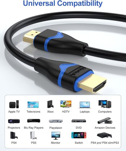4K HDMI Cable 6.6FT 2-Pack, HDMI to HDMI Cable High Speed HDMI Cord 2.0 Ultra HD 4K@60Hz, 2K@144Hz, HDR, 3D, Dolby, HDCP 2.2, ARC for PS5, PS4, HDTV, Monitor, Xbox, Blu-ray, Laptop in Saudi Arabia