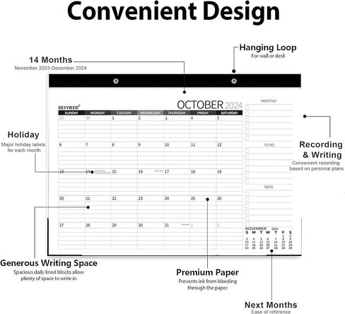 تقويم مكتب 2024، نوفمبر 2023- ديسمبر 2024، 14 شهرًا، 17 بوصة × 12 بوصة تقويم مكتب/جدار كبير، تقويم مكتب 2023-2024 مثالي لتخطيط وتنظيم منزلك أو مدرستك أو مكتبك in Kuwait