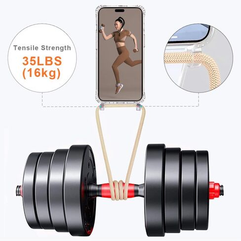 حافظة كروس لهاتف آيفون 15، غطاء هاتف محمول مزود بقلادة مع حزام سلكي بطول قابل للتعديل وحبل حبل مقاوم للصدمات بدون استخدام اليدين غطاء هاتف شفاف لهاتف آيفون 15-بيج in Kuwait