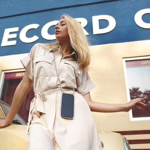 حافظة كروس لهاتف آيفون 15، غطاء هاتف محمول مزود بقلادة مع حزام سلكي بطول قابل للتعديل وحبل حبل مقاوم للصدمات بدون استخدام اليدين غطاء هاتف شفاف لهاتف آيفون 15-بيج in Kuwait