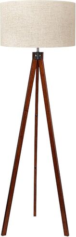 LEPOWER Wood Tripod Floor Lamp, Mid Century Standing Lamp, Modern Design Studying Light for Living Room, Bedroom, Study Room and Office, Flaxen Lamp Shade with E26 Base Brown in Saudi Arabia
