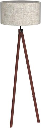 LEPOWER Wood Tripod Floor Lamp, Mid Century Standing Lamp, Modern Design Studying Light for Living Room, Bedroom, Study Room and Office, Flaxen Lamp Shade with E26 Base Brown in Saudi Arabia