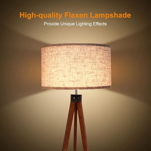 LEPOWER Wood Tripod Floor Lamp, Mid Century Standing Lamp, Modern Design Studying Light for Living Room, Bedroom, Study Room and Office, Flaxen Lamp Shade with E26 Base Brown in Saudi Arabia