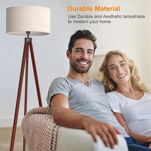 LEPOWER Wood Tripod Floor Lamp, Mid Century Standing Lamp, Modern Design Studying Light for Living Room, Bedroom, Study Room and Office, Flaxen Lamp Shade with E26 Base Brown in Saudi Arabia