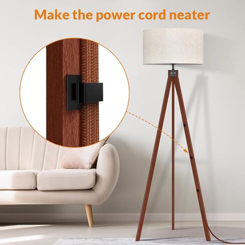 LEPOWER Wood Tripod Floor Lamp, Mid Century Standing Lamp, Modern Design Studying Light for Living Room, Bedroom, Study Room and Office, Flaxen Lamp Shade with E26 Base Brown in Saudi Arabia