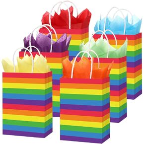 Kolldenn 30 PCS Gay Pride Day Rainbow Paper Gift With مع مقبض 30 ورقة أنسجة ملونة خطوط ملونة BASE BAG لمهرجان عيد ميلاد مهرجان مثليه الوعي LGBT