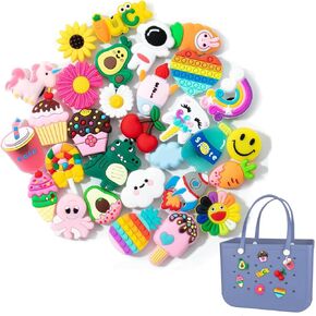 Bag Charms for Bogg Bag Accessories 30PCS PVC Cute Decorative Bogg Bag Charms for Beach Tote Rubber Bag Accessories