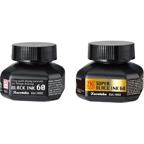 رسام الكاريكاتير Zig Kuretake Black Ink 60ml لـ Dip Pen ، الخط ، الحروف ، التوضيح ، الرسم ، الفن المحفوظ ، الكرتون ، الجودة المهنية ، صنع في اليابان (Super Black Ink)