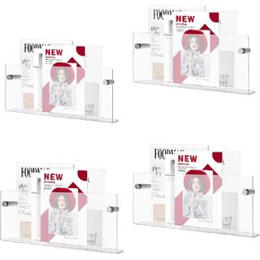 4 PCS Acrylic Magazine Rack Wall Mounted Magazine Holder Acrylic Wall Organizer 17 Inch Floating Magazine Display Acrylic Book Shelves Wall Magazine Holder for library, Office, Home