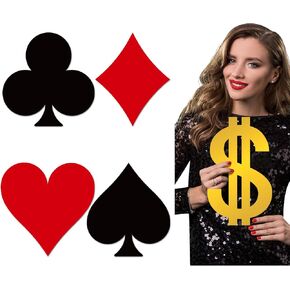 15 PCS Jumbo متعدد الاستخدامات كازينو موضوع الحفلات Casino Poker Party Party Decoration Red Black Poker Paper Cluots مع نقاط الغراء للعبة التخرج من حفلة حفلة موسيقية للحفلات.