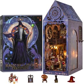 Book Nook Kit - DIY Miniature Booknook Kit مع LED ، مجموعات زاوية الكتب للبالغين ، DIY Dollhouse BookNook for Whishelf Insert Decor Crafts for البالغين في سن المراهقة ، والألغاز الخشبية ثلاثية الأبعاد ، الزخارف/الهدايا