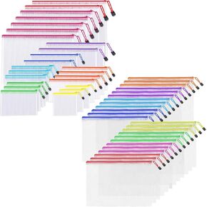 48pcs أكياس حقيبة السوستة شباك - 8 أحجام من أكياس السوستة البلاستيكية للتنظيم ، وأكياس الشبكات مع سحاب ، وأكياس سفر صافية مقاومة للماء ، وحقيبة ملف UMETDO مع سحاب للودادة المكتبية