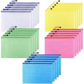 A4 Mesh Mesh Szipper Bacter ، 25pcs مقاومة للماء ، حقائب ملفات ، وثيقة بلاستيكية ، حقيبة سفر من البلاستيك ، وأكياس الألغاز الكبيرة للتخزين المنزلي في Office Office School School ،