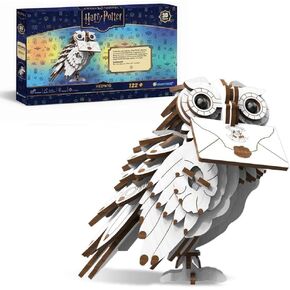 Harry Potter 3D Wooden Puzzle للبالغين - Hedwig Owl - أحجية خشبية متوسطة الحجم مع 120 قطعة - البضائع المرخص رسميًا - 6.37 "x6.37" x4.72 "