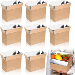 8 Pack Insulated Shipping Boxes with Aluminum Foil Liner, Thermal Insulation Cold Pack Ship Boxes for Frozen, Reusable Styrofoam Cooler Box, Small Shipping Boxes